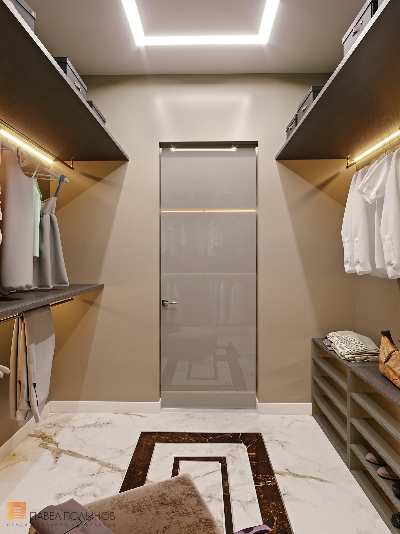 Фото дизайн гардеробной из проекта «Квартира в стиле неоклассики, ЖК «Леонтьевский мыс», 250 кв.м.»