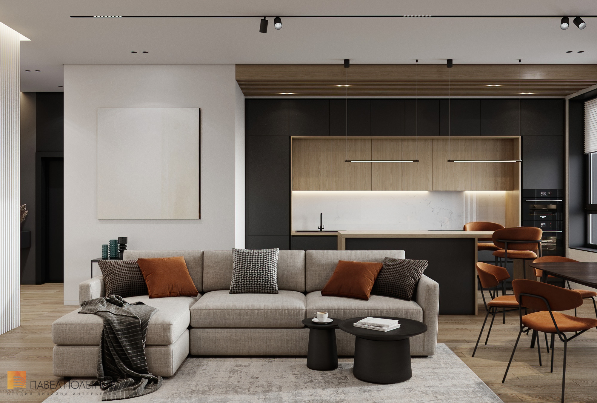 Фото дизайн кухни-гостиной из проекта «Дизайн интерьера квартиры в современном стиле, ЖК «Сердце столицы», 98 кв.м.»