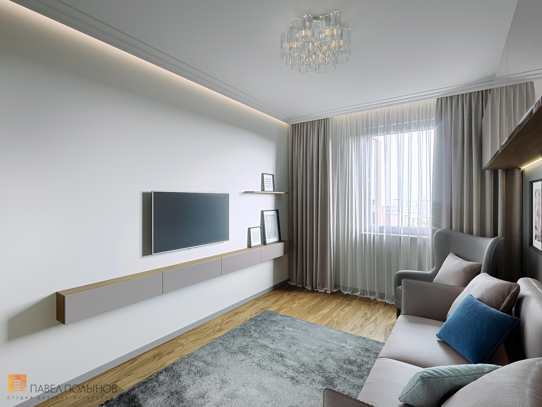Фото дизайн второй спальни из проекта «Интерьер квартиры с современном стиле с элементами скандинавского, ЖК «Skandi Klubb», 77 кв.м.»