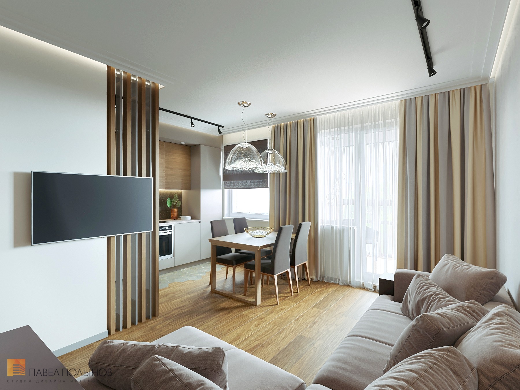 Фото гостиная из проекта «Интерьер квартиры с современном стиле с элементами скандинавского, ЖК «Skandi Klubb», 77 кв.м.»