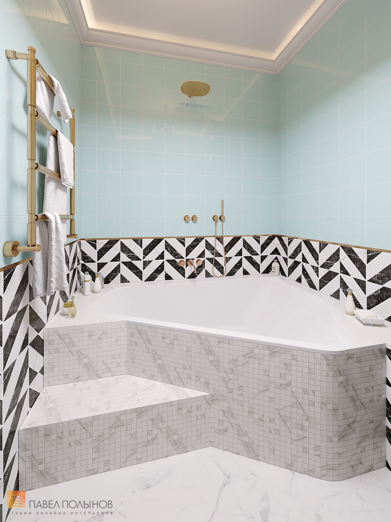 Фото дизайн интерьера ванной комнаты из проекта «Дизайн квартиры в ЖК «Три ветра», неоклассика, 88 кв.м.»