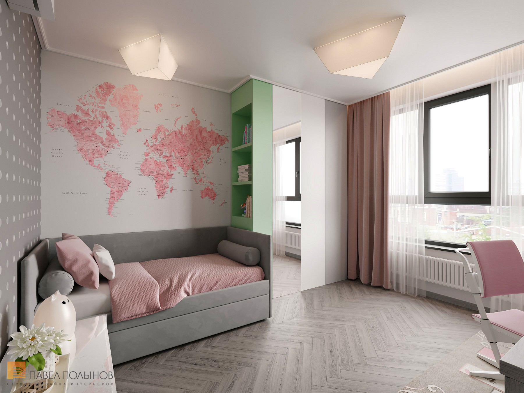 Фото дизайн детской комнаты для девочки из проекта «Интерьер квартиры в скандинавском стиле, ЖК «Silver», 146 кв.м.»