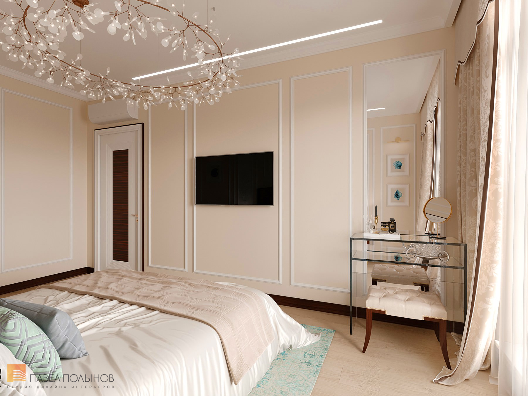 Фото дизайн интерьера спальни из проекта «Интерьер квартиры в стиле неоклассики с элементами ар-деко, ЖК «Rich Art Club», 75 кв.м.»