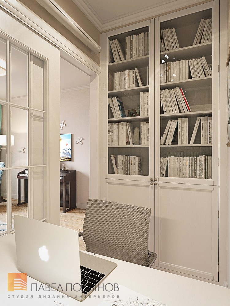 Фото дизайн домашнего кабинета из проекта «Интерьер квартиры в стиле легкой классики, ЖК «Академ-Парк», 68 кв.м.»