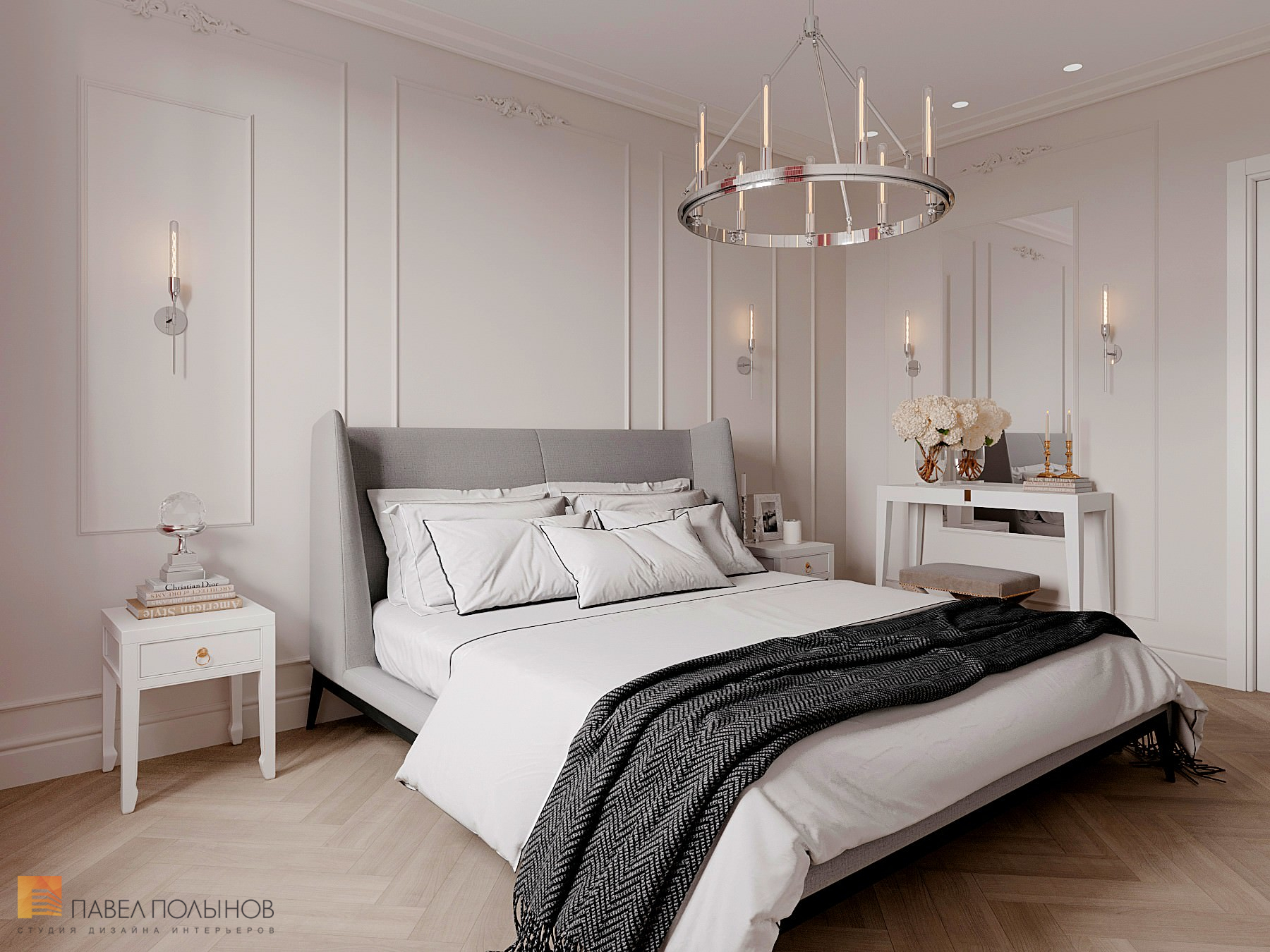 Фото дизайн спальни из проекта «Квартира в стиле неоклассики, ЖК «Skandi Klubb», 76 кв.м.»