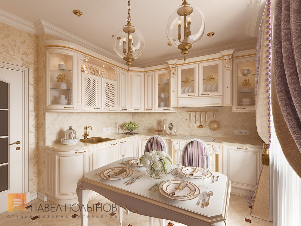 Фото интерьер кухни из проекта «Дизайн однокомнатной квартиры 48 кв.м. в классическом стиле, ЖК «Жемчужный фрегат» »