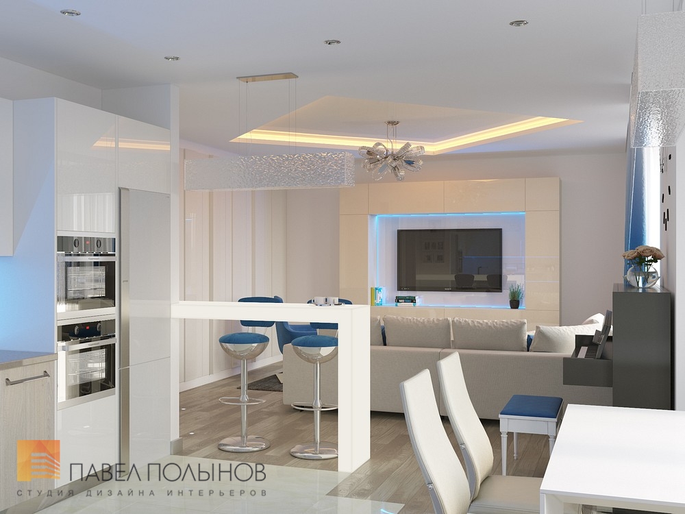 Фото дизайн кухни-гостиной из проекта «Интерьер трехкомнатной квартиры в современном стиле, ЖК «наб. реки Карповки,10», 110 кв.м.»