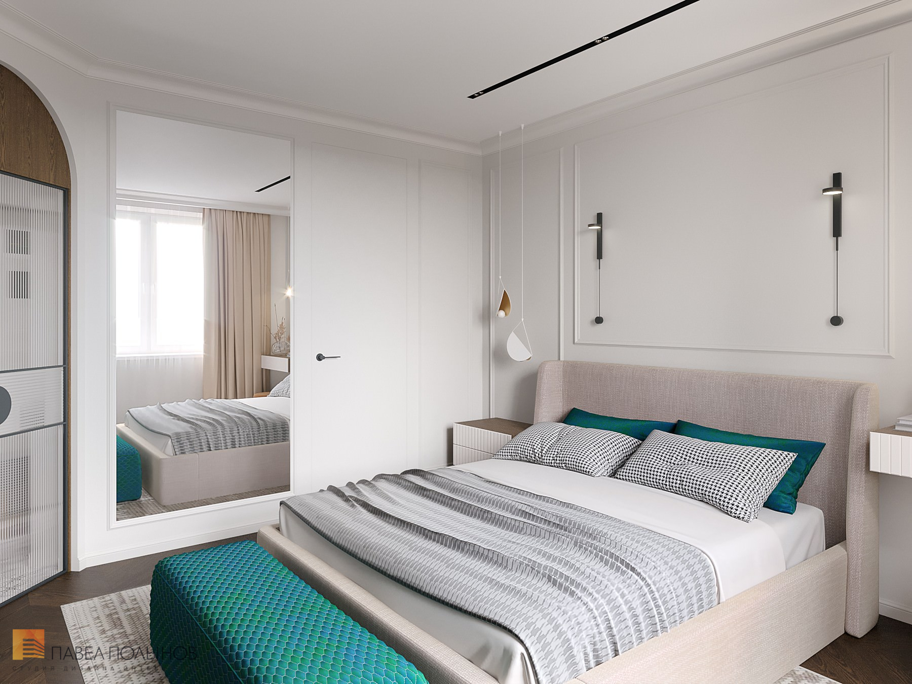 Фото дизайн спальни из проекта «Квартира в ЖК «Золотое Сечение», современная классика»