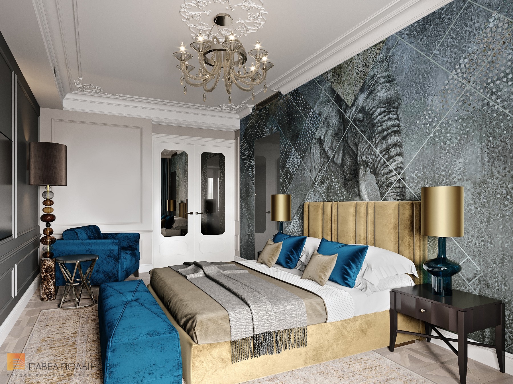 Фото дизайн спальни из проекта «Интерьер квартиры в современной классике, 122 кв.м.»
