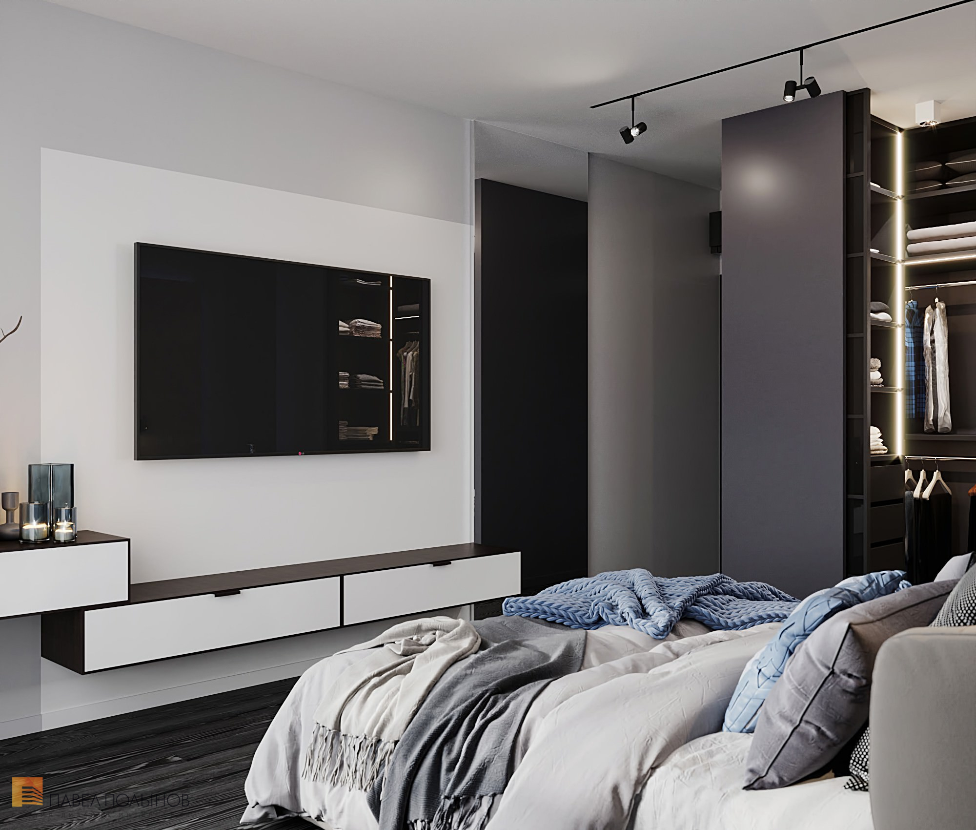 Фото дизайн интерьера спальни из проекта «Интерьер квартиры в современном стиле, ЖК «Остров», 90 кв.м.»