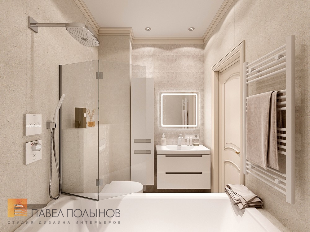Фото ванная комната из проекта «Дизайн однокомнатной квартиры 48 кв.м. в классическом стиле, ЖК «Жемчужный фрегат» »