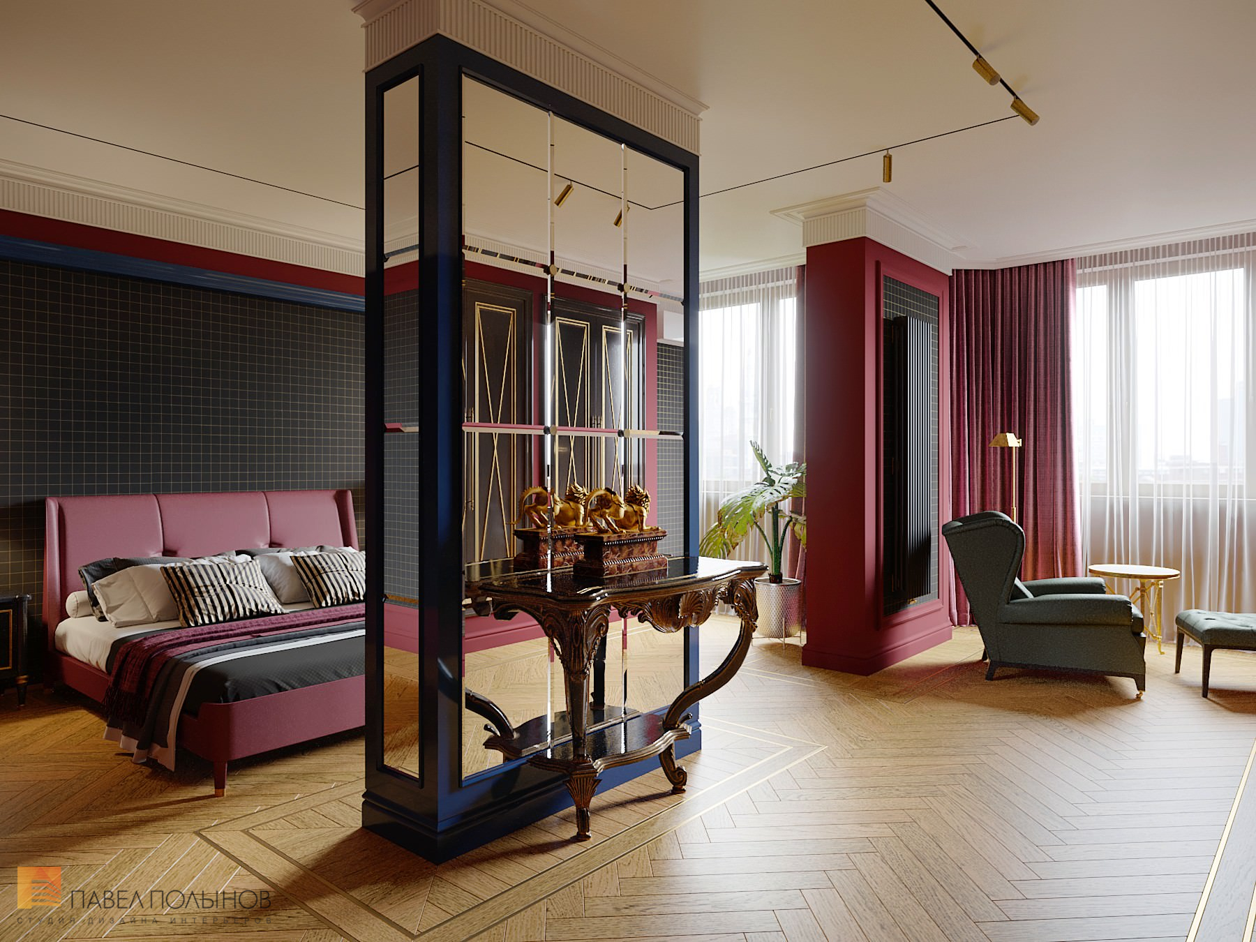 Фото интерьер спальни из проекта «Интерьер квартиры в стиле английской классики, ЖК «Патриот», 124 кв.м.»