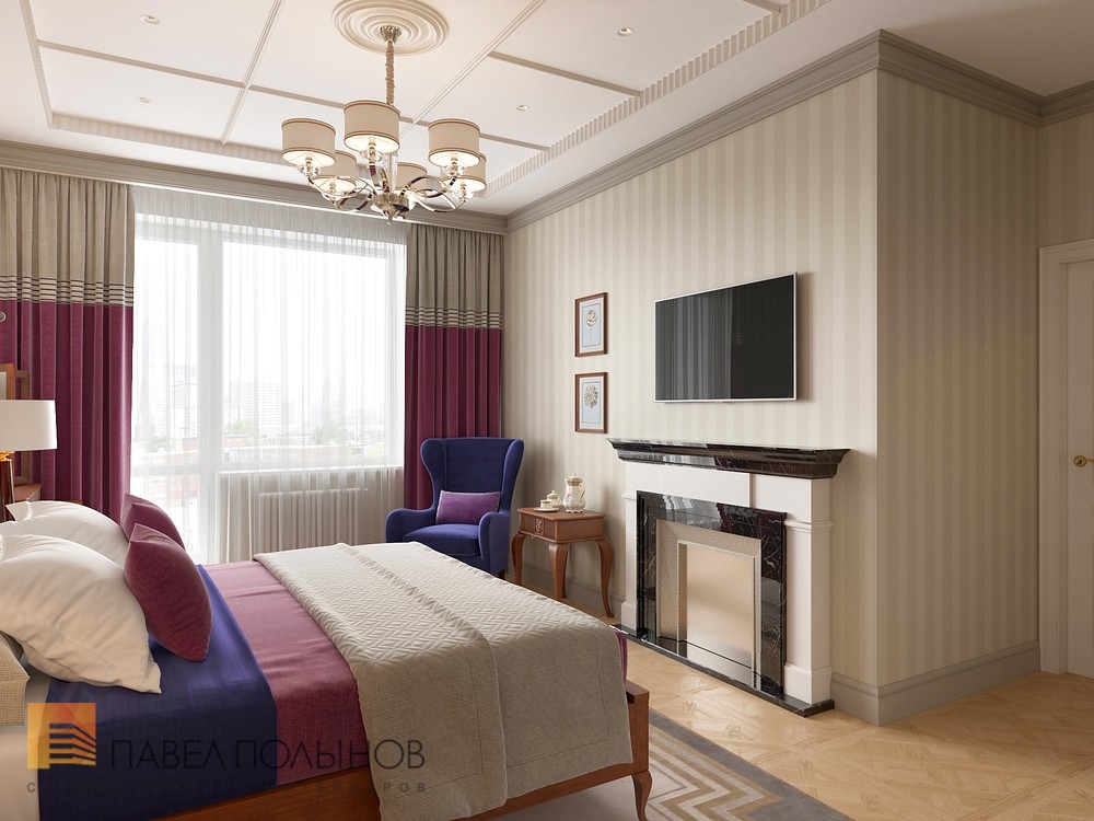 Фото интерьер спальни из проекта «Дизайн квартиры 74 кв.м. в стиле американской классики, ЖК «Платинум»»