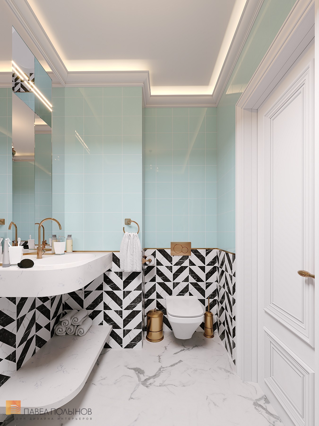 Фото дизайн ванной комнаты из проекта «Дизайн квартиры в ЖК «Три ветра», неоклассика, 88 кв.м.»