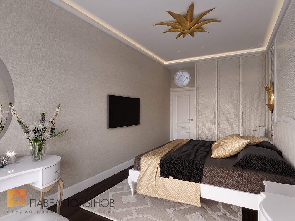 Фото дизайн интерьера спальни из проекта «Дизайн трехкомнатной квартиры в классическом стиле, ЖК Аристократ, 78 кв.м.»
