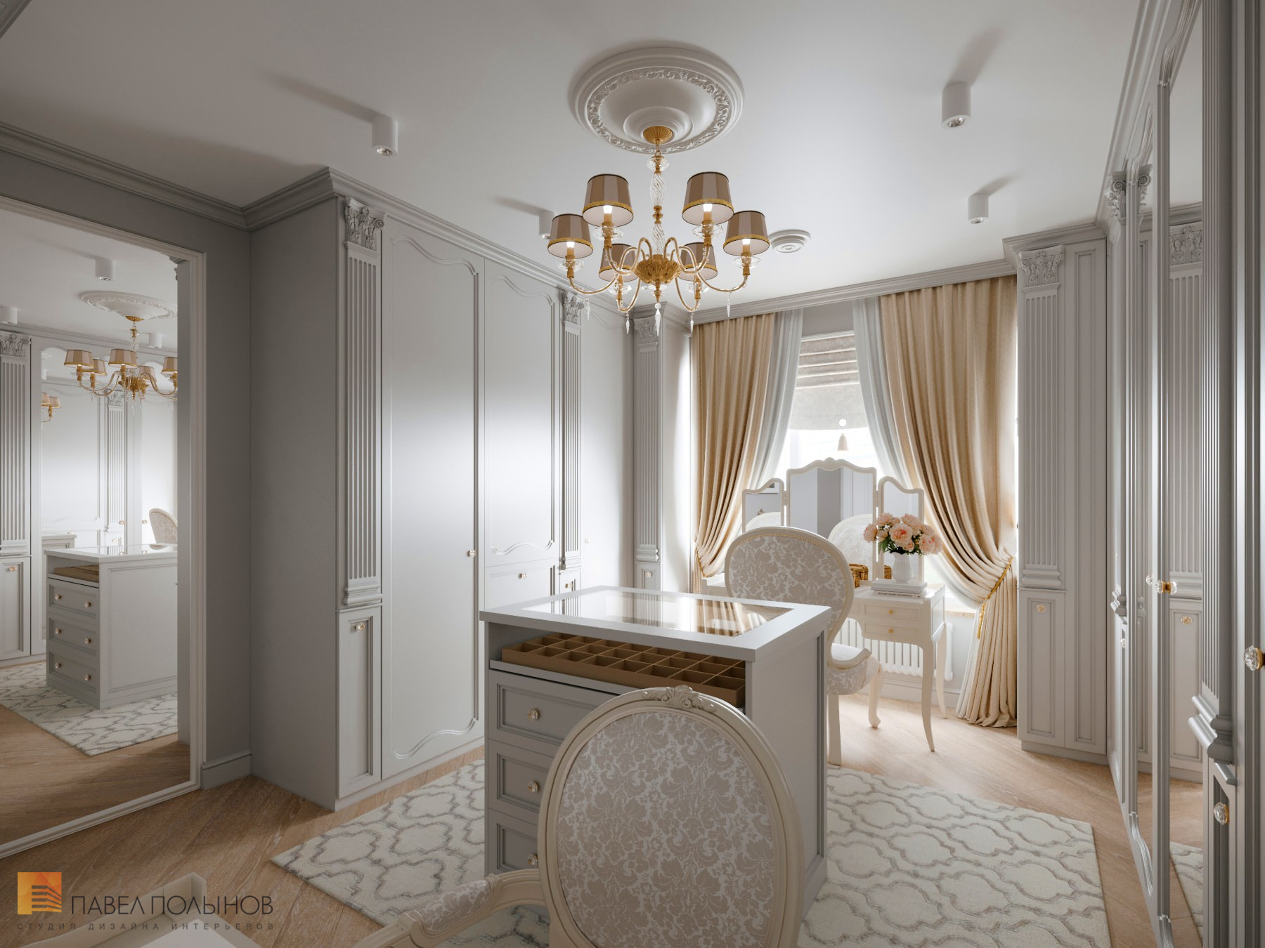 Фото интерьер гардеробной комнаты из проекта «Дизайн квартиры в стиле современной классики, ЖК «Riverside», 180 кв.м.»