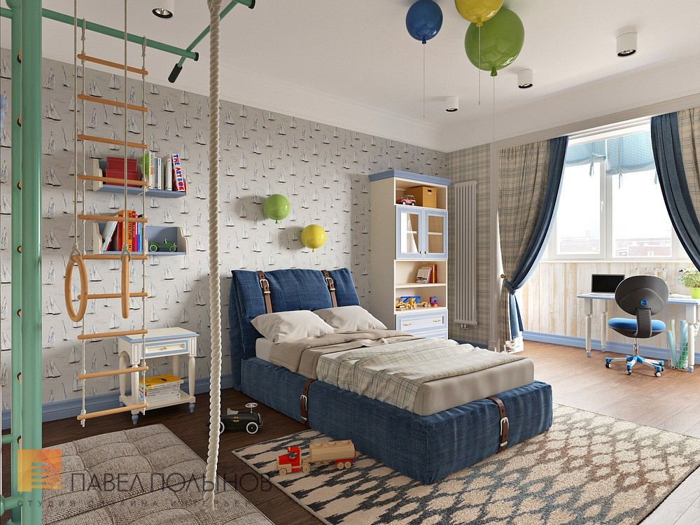 Фото дизайн детской комнаты для мальчика из проекта «Дизайн 4-комнатной квартиры 162 кв.м. в ЖК «Платинум», стиль неоклассика»