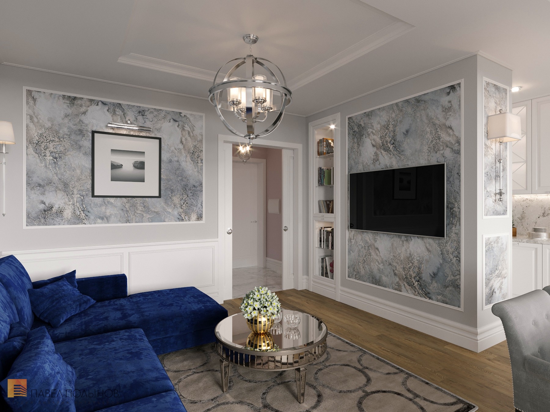 Фото дизайн интерьера гостиной из проекта «Интерьер квартиры в стиле неоклассика в ЖК «The Residence», 219 кв.м.»