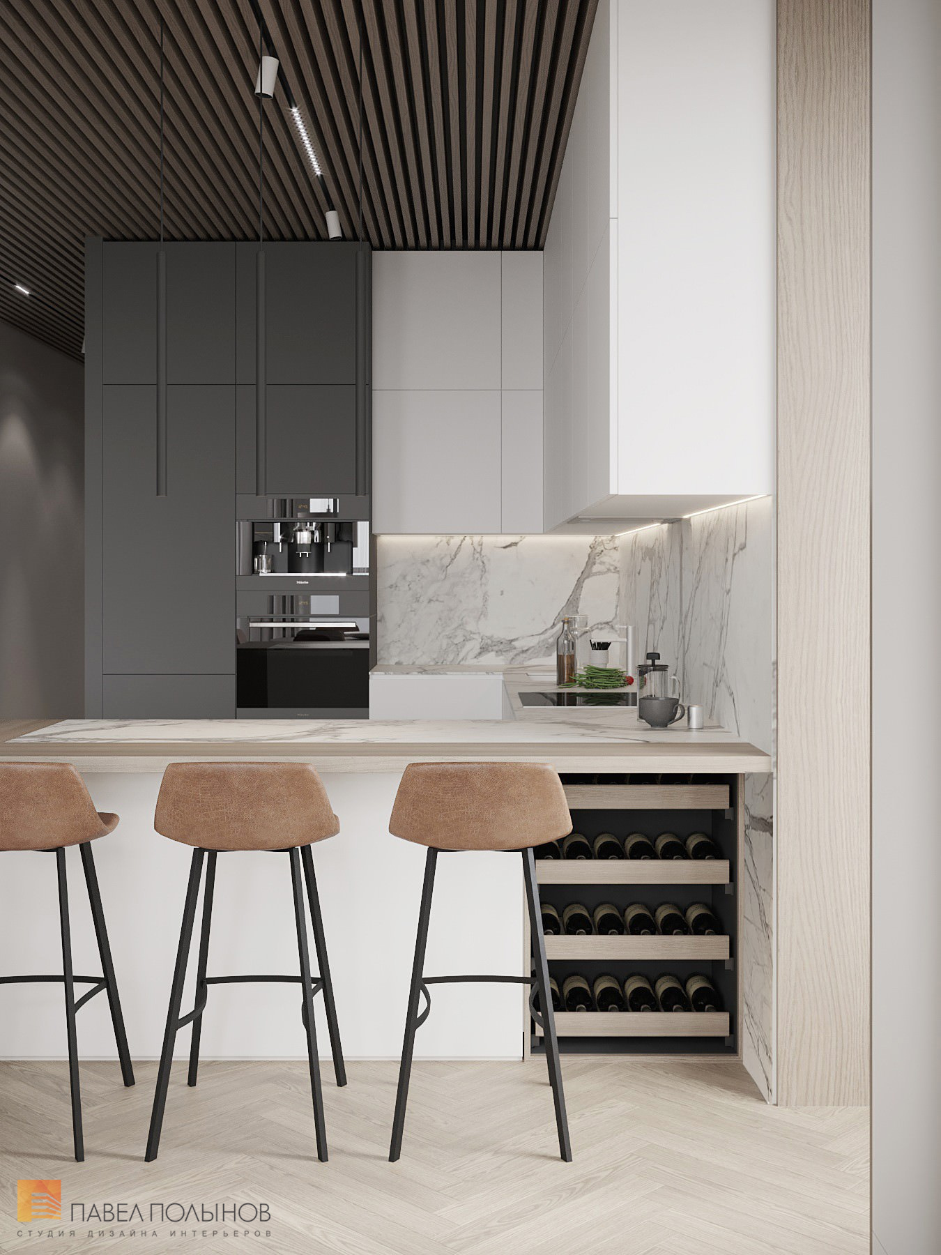 Фото интерьер кухни-гостиной из проекта «Просторная квартира в современном стиле, ЖК «Duderhof Club», 146 кв.м.»