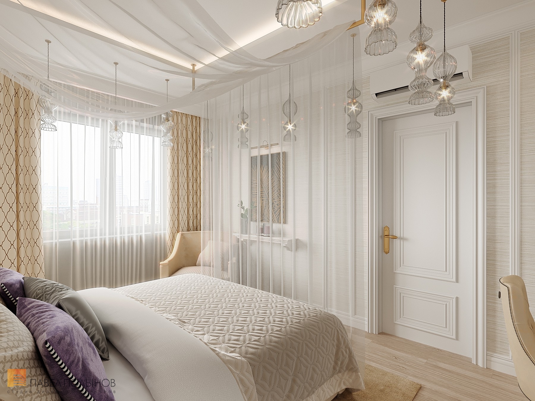 Фото дизайн интерьера спальни из проекта «Дизайн квартиры в ЖК «Три ветра», неоклассика, 88 кв.м.»