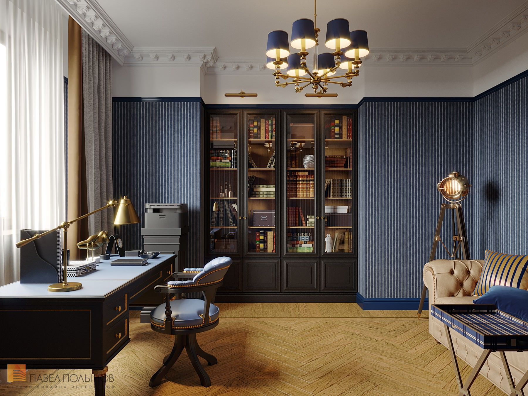 Фото дизайн кабинета из проекта «Интерьер квартиры в стиле английской классики, ЖК «Патриот», 124 кв.м.»