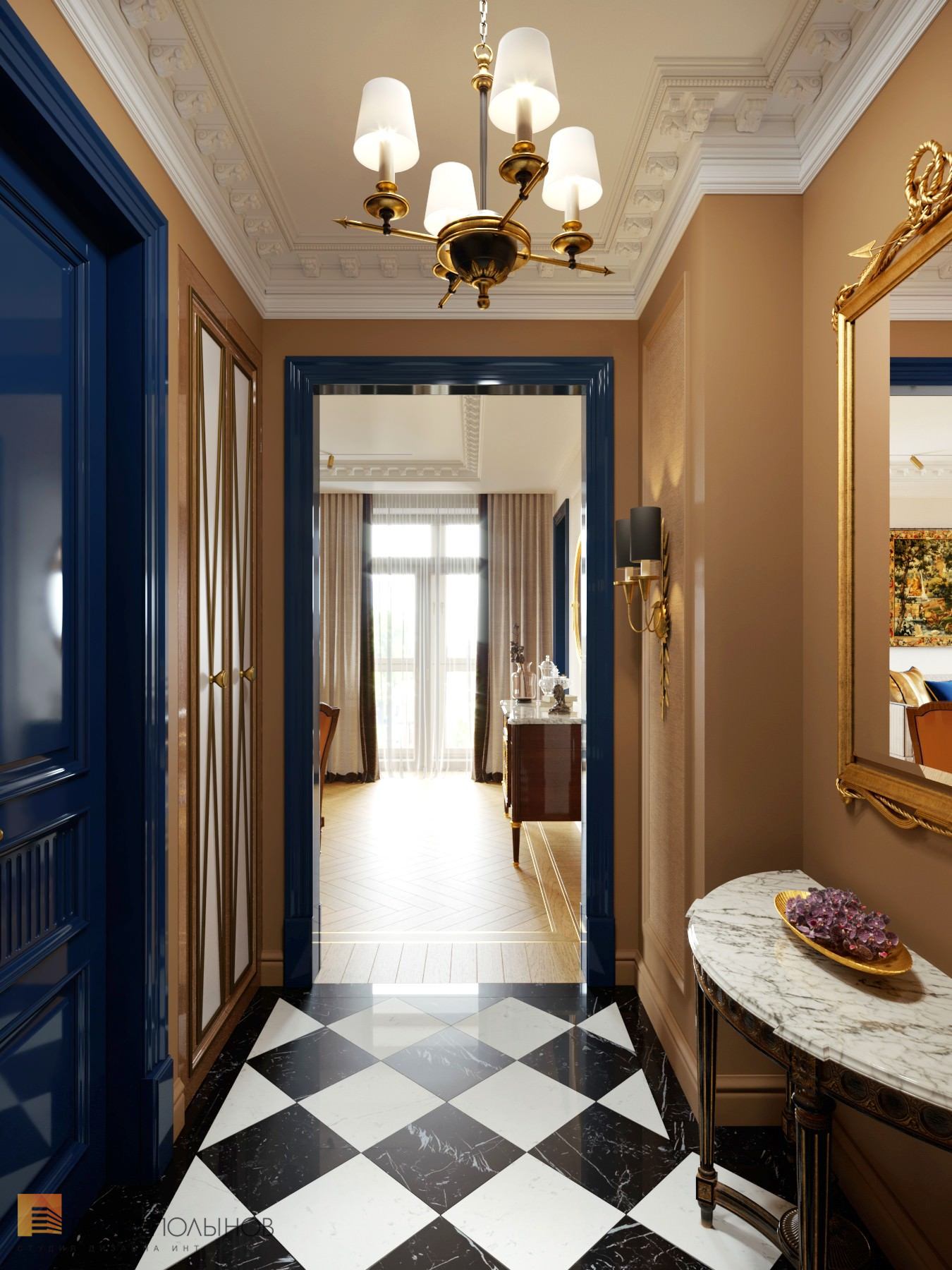 Фото дизайн холла из проекта «Интерьер квартиры в стиле английской классики, ЖК «Патриот», 124 кв.м.»