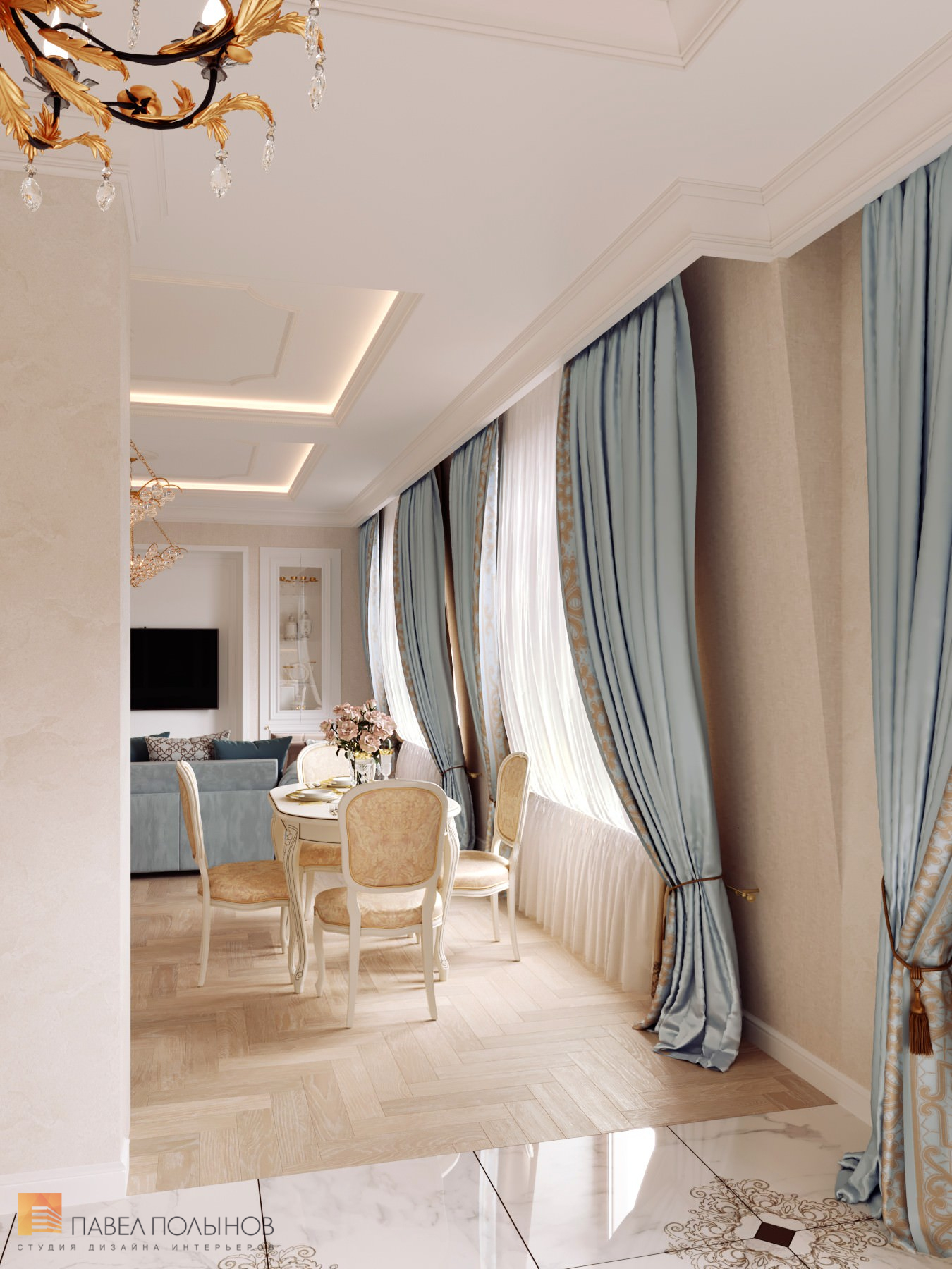 Фото дизайн гостиной из проекта «Квартира в классическом стиле в ЖК «Русский дом», 144 кв.м.»
