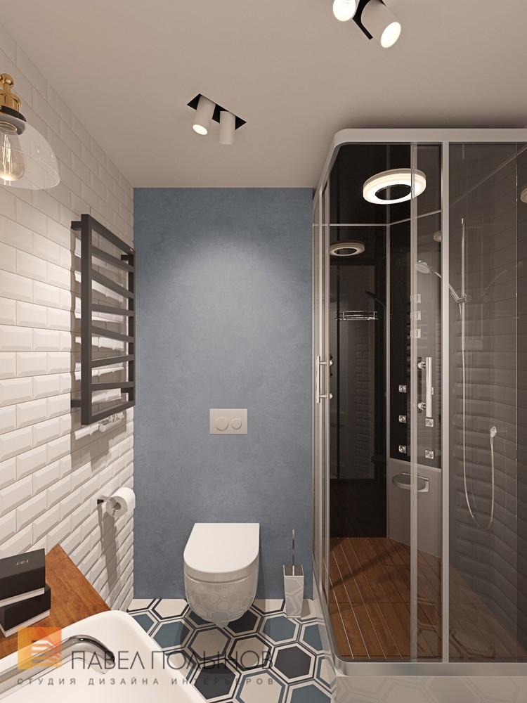 Фото дизайн душевой комнаты из проекта «Интерьер квартиры в скандинавском стиле с элементами лофта, ЖК «Skandi Klabb» »