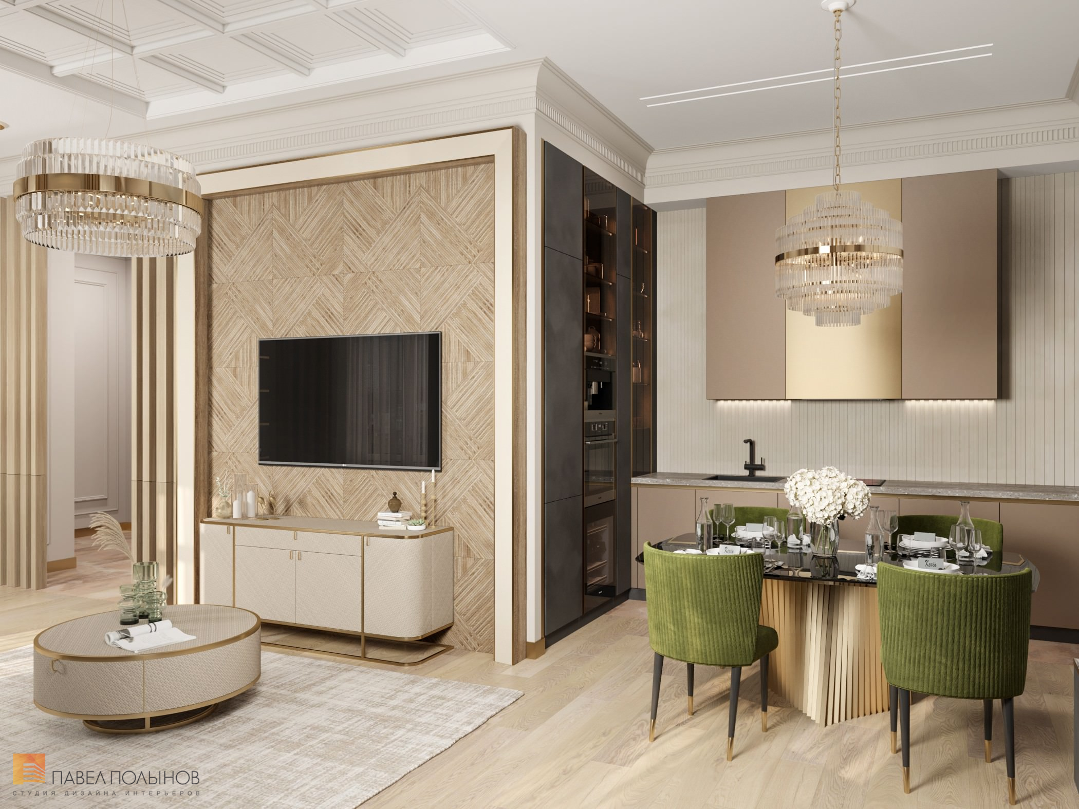 Фото дизайн кухни-гостиной из проекта «Дизайн интерьера квартиры в стиле Ар-деко, 100 кв.м.»