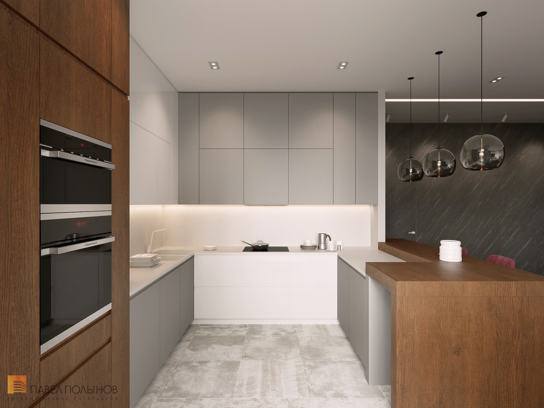 Фото дизайн кухни из проекта «Интерьер квартиры в ЖК Duderhof Club, современный стиль, 136 кв.м.»