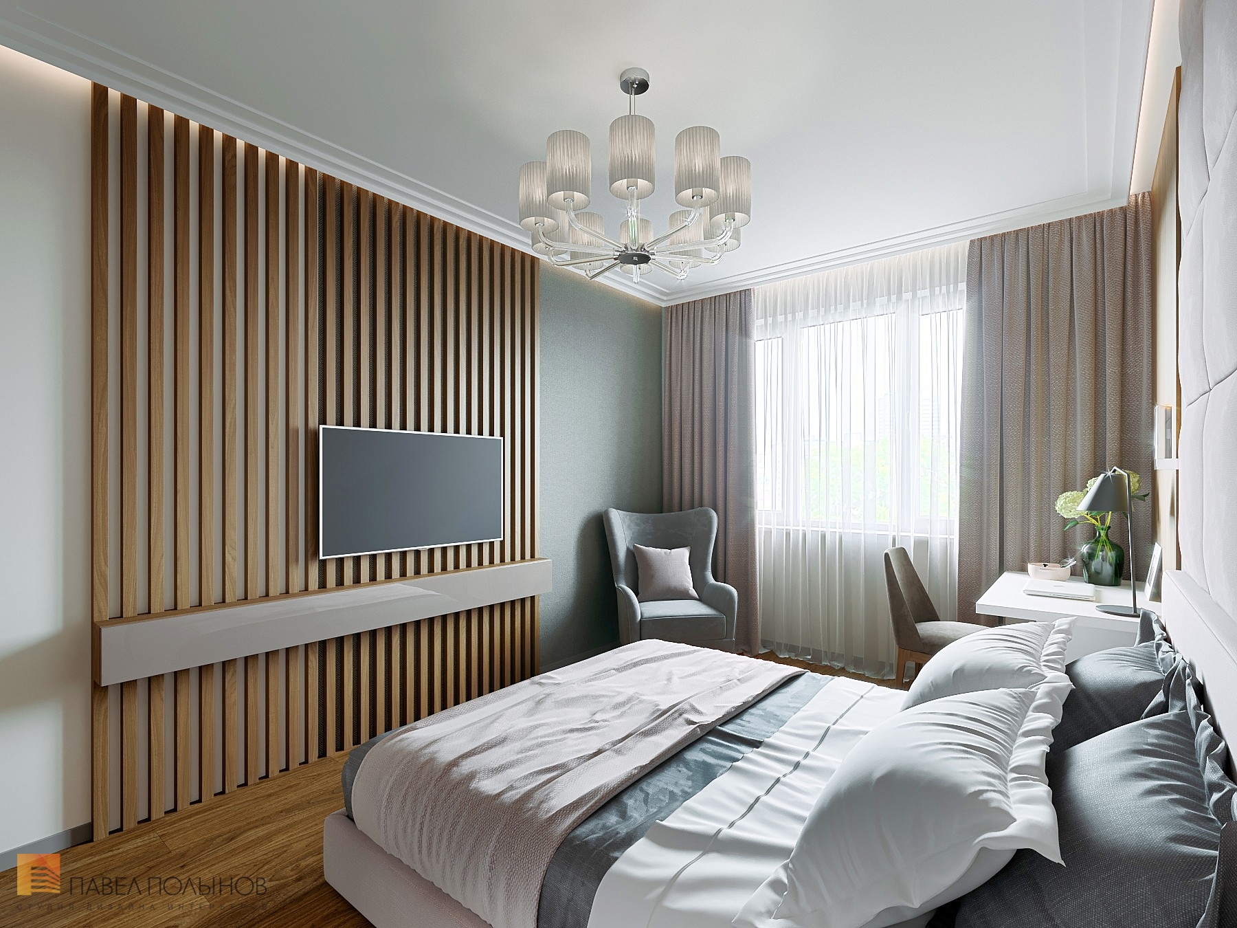 Фото дизайн спальни из проекта «Интерьер квартиры с современном стиле с элементами скандинавского, ЖК «Skandi Klubb», 77 кв.м.»