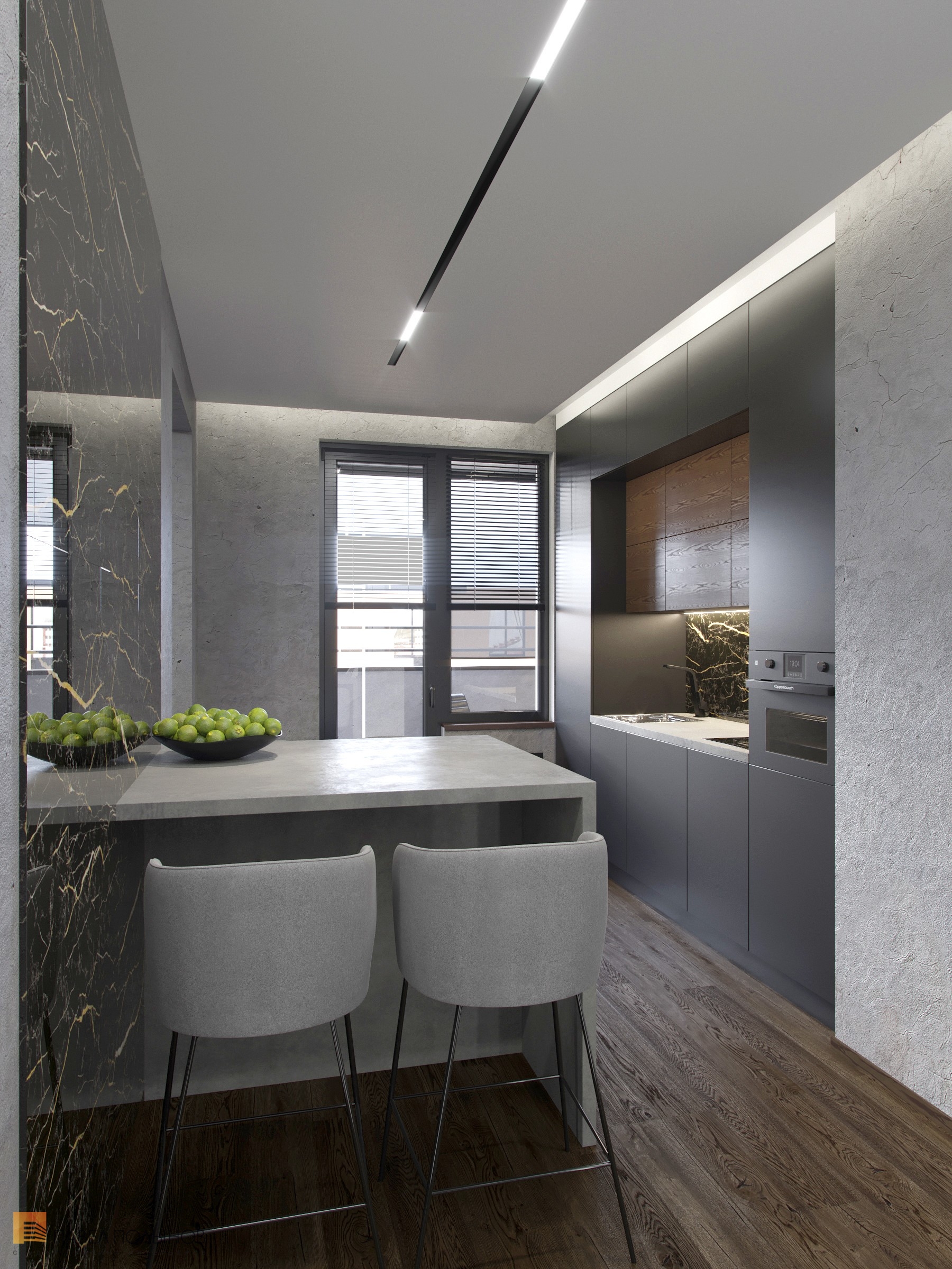 Фото кухня из проекта «Интерьер квартиры-евродвушки в стиле минимализм, ЖК «Европа Сити», 72 кв.м.»