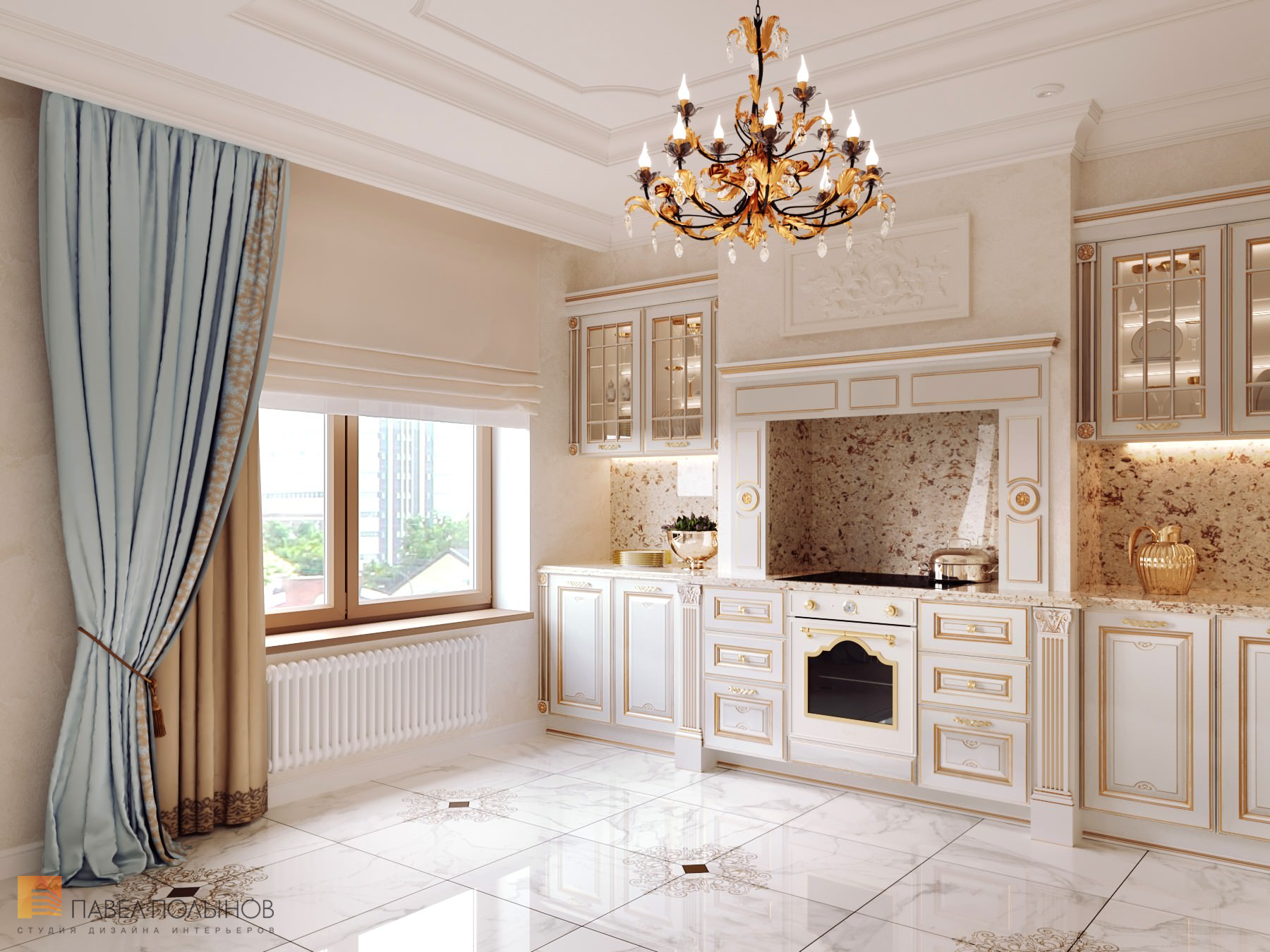 Фото дизайн кухни из проекта «Квартира в классическом стиле в ЖК «Русский дом», 144 кв.м.»