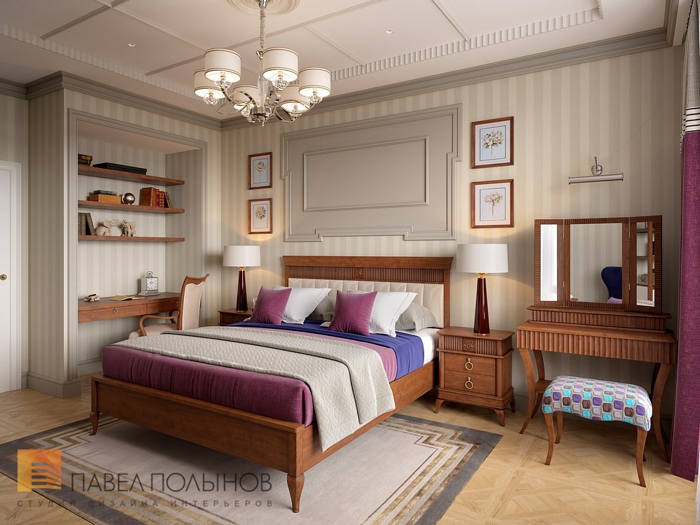 Фото дизайн интерьера спальни из проекта «Дизайн квартиры 74 кв.м. в стиле американской классики, ЖК «Платинум»»
