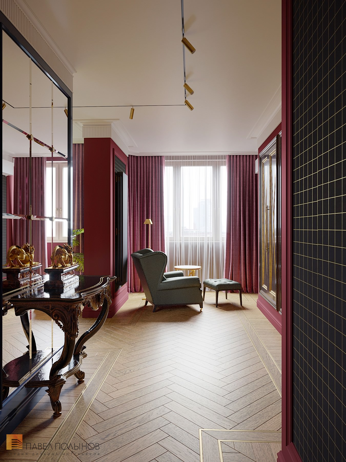 Фото дизайн интерьера спальни из проекта «Интерьер квартиры в стиле английской классики, ЖК «Патриот», 124 кв.м.»