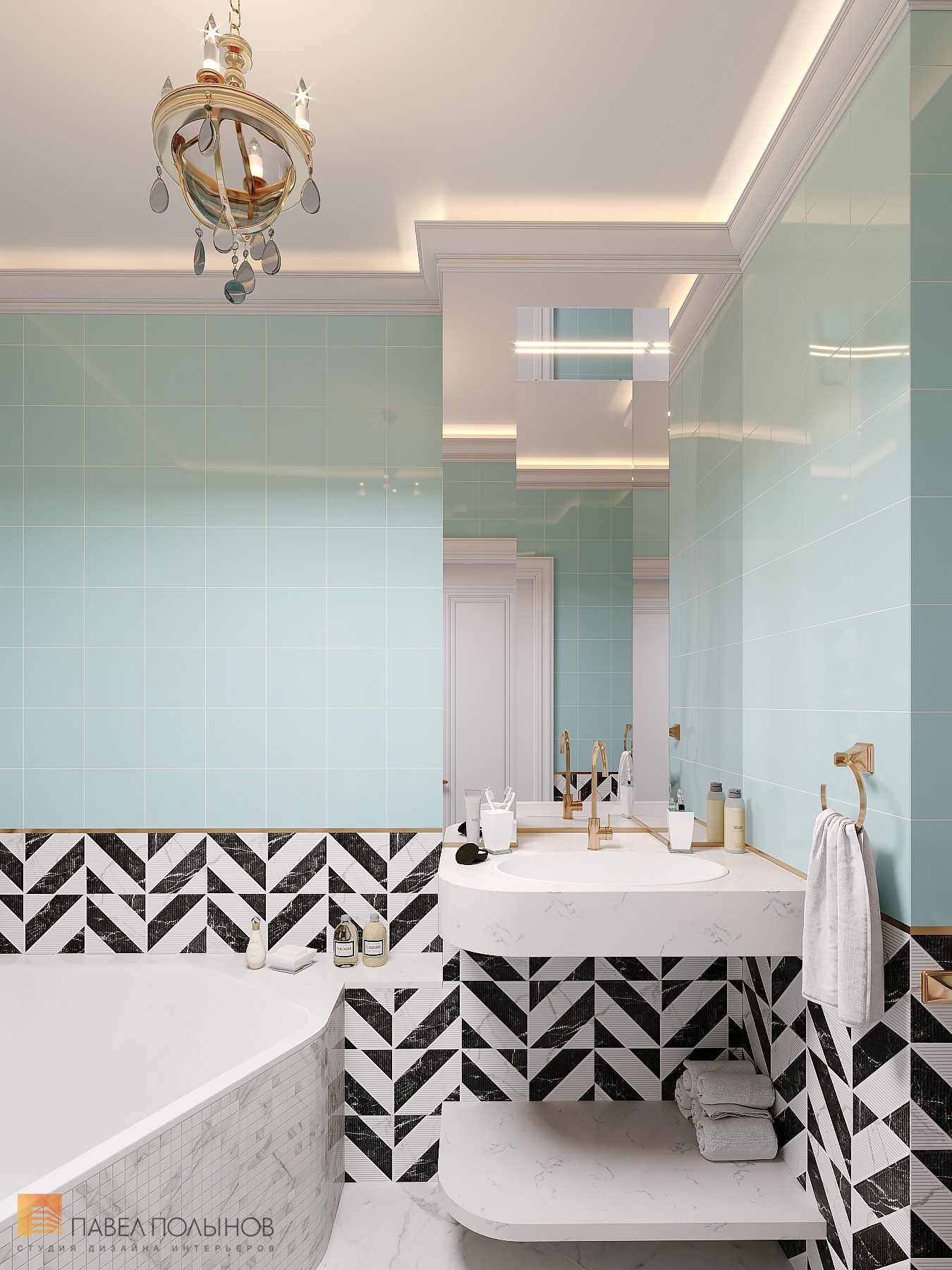 Фото интерьер ванной комнаты из проекта «Дизайн квартиры в ЖК «Три ветра», неоклассика, 88 кв.м.»