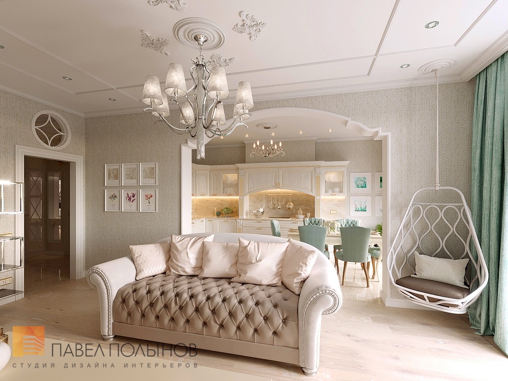 Фото дизайн гостиной из проекта «Дизайн трехкомнатной квартиры в классическом стиле, ЖК Аристократ, 78 кв.м.»