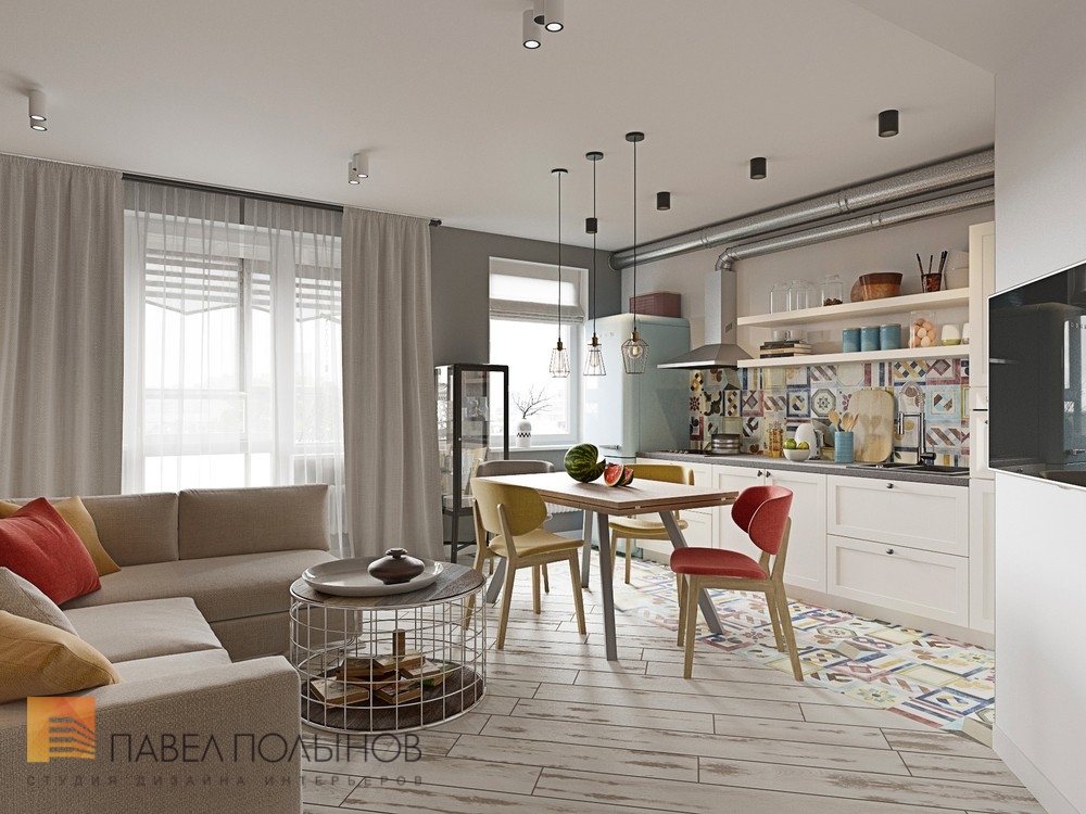 Фото кухня-гостиная из проекта «Интерьер квартиры в скандинавском стиле с элементами лофта, ЖК «Skandi Klabb» »