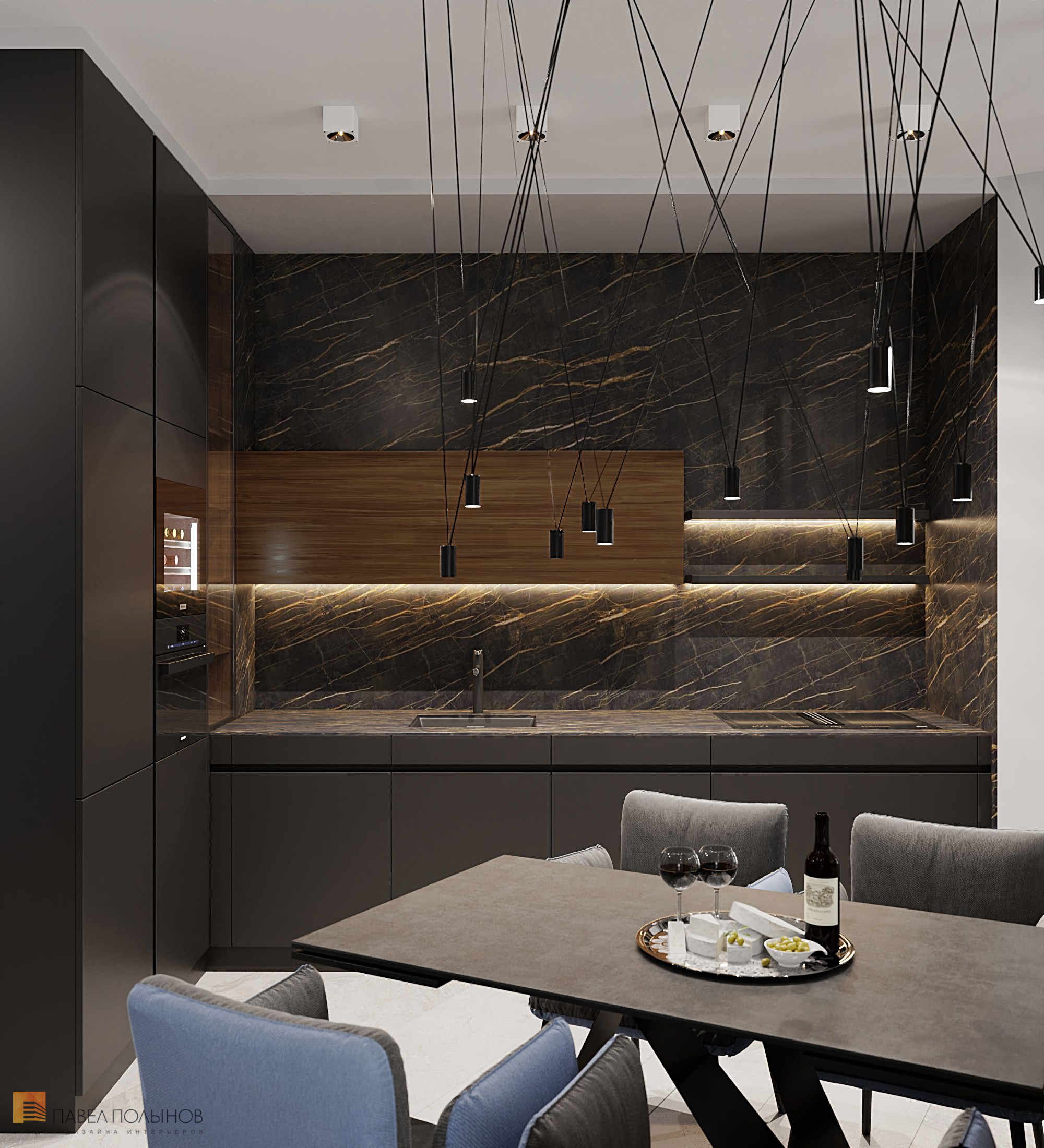 Фото дизайн кухни-гостиной из проекта «Интерьер квартиры в современном стиле, ЖК «Остров», 90 кв.м.»