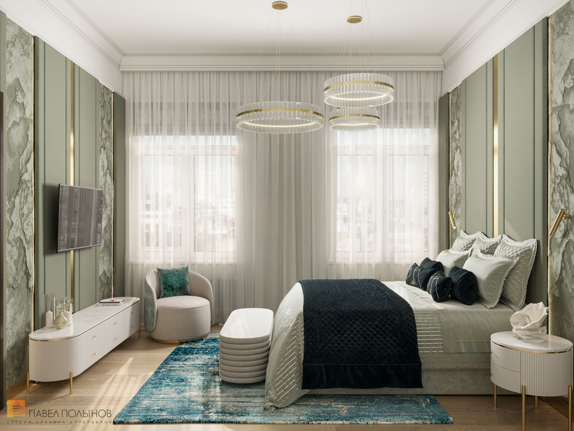 Фото интерьер спальни из проекта «Дизайн интерьера квартиры в стиле Ар-деко, 100 кв.м.»