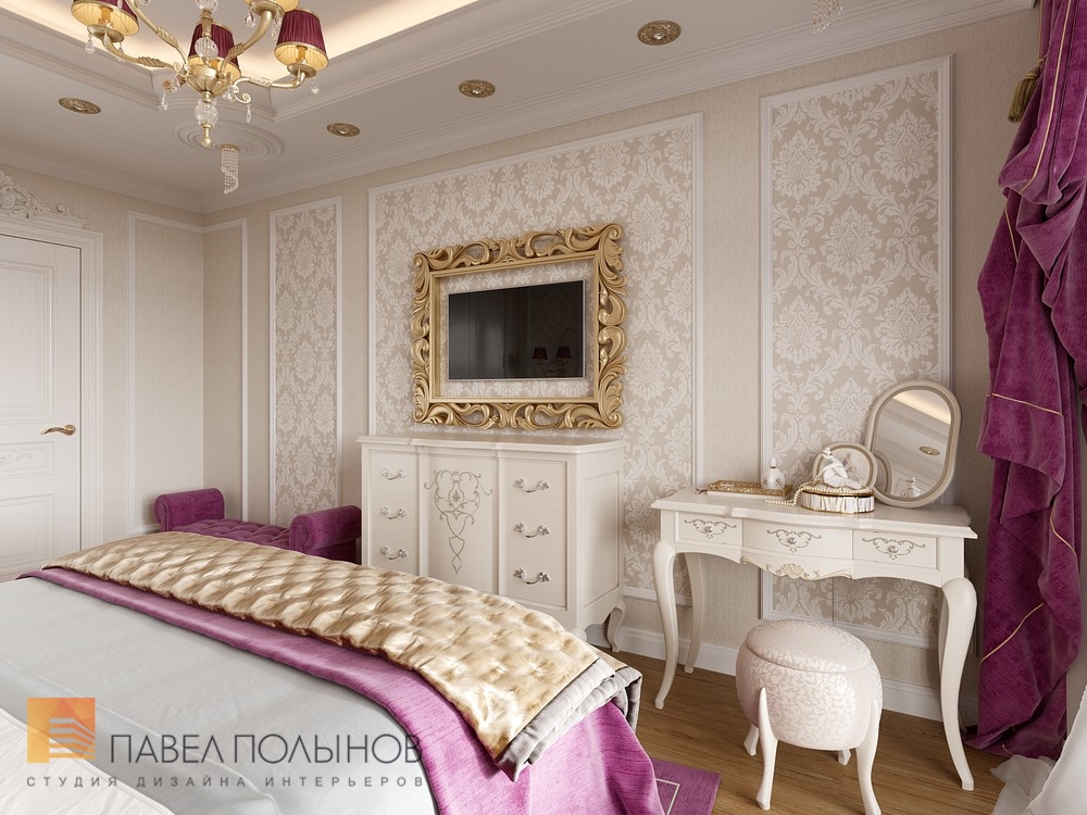 Фото дизайн спальни из проекта «Интерьер двухкомнатной квартиры в классическом стиле, ЖК «Смольный Парк», 76 кв.м.»