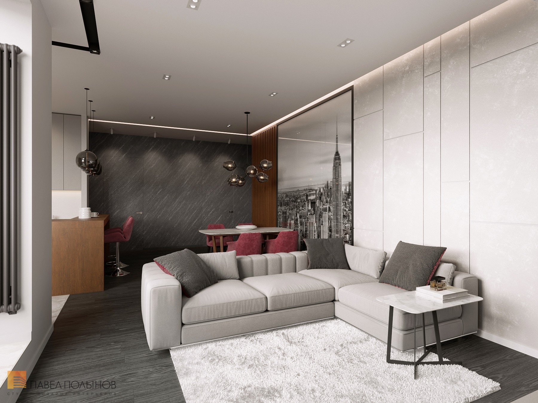Фото дизайн интерьера гостиной из проекта «Интерьер квартиры в ЖК Duderhof Club, современный стиль, 136 кв.м.»