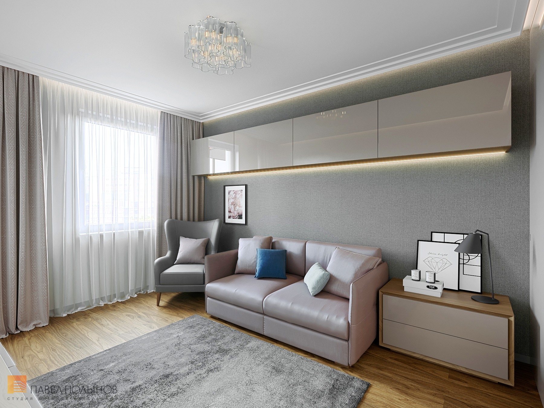 Фото вторая спальня из проекта «Интерьер квартиры с современном стиле с элементами скандинавского, ЖК «Skandi Klubb», 77 кв.м.»