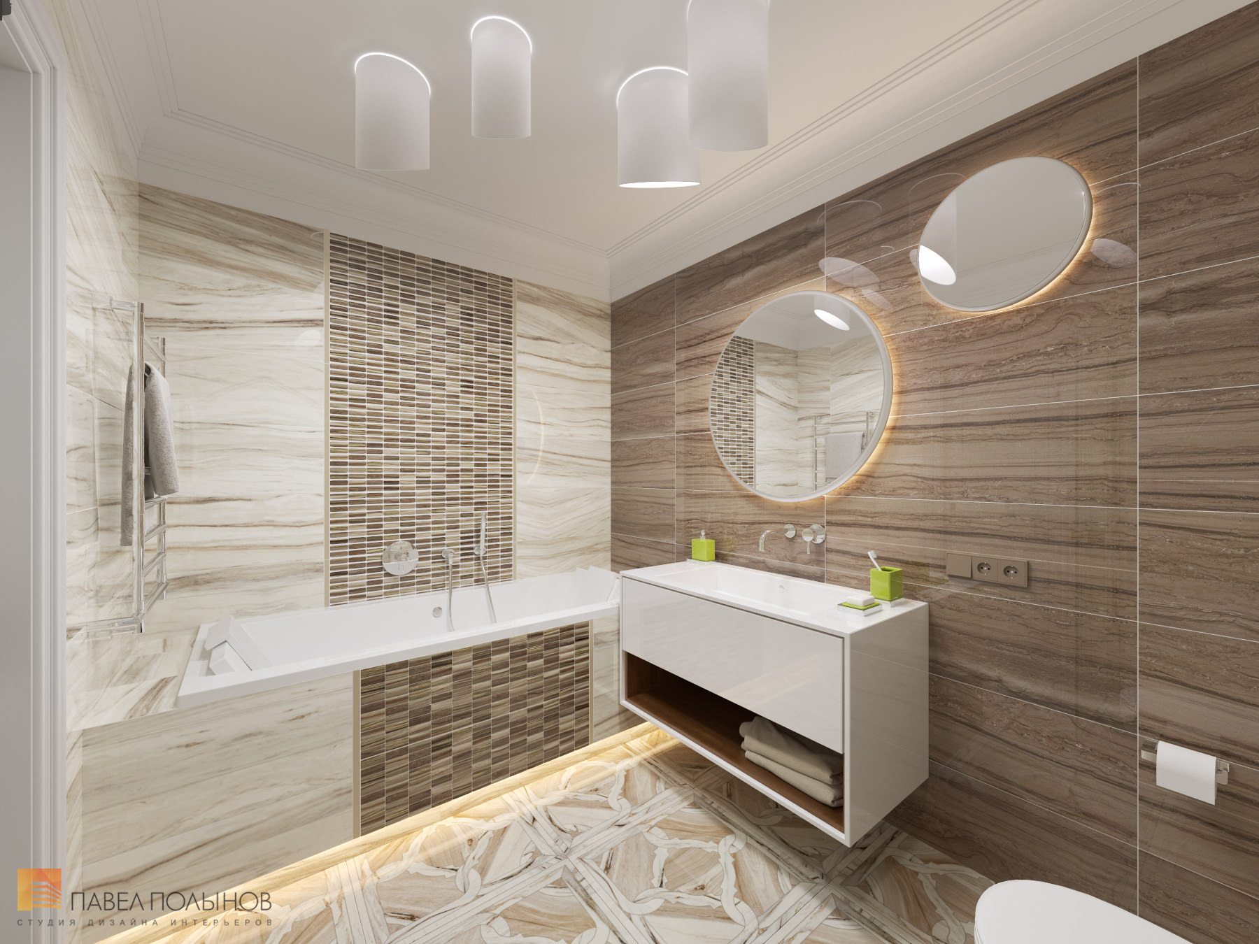 Фото дизайн интерьера ванной из проекта «Интерьер квартиры в стиле неоклассики, ЖК «Парадный квартал», 190 кв.м.»
