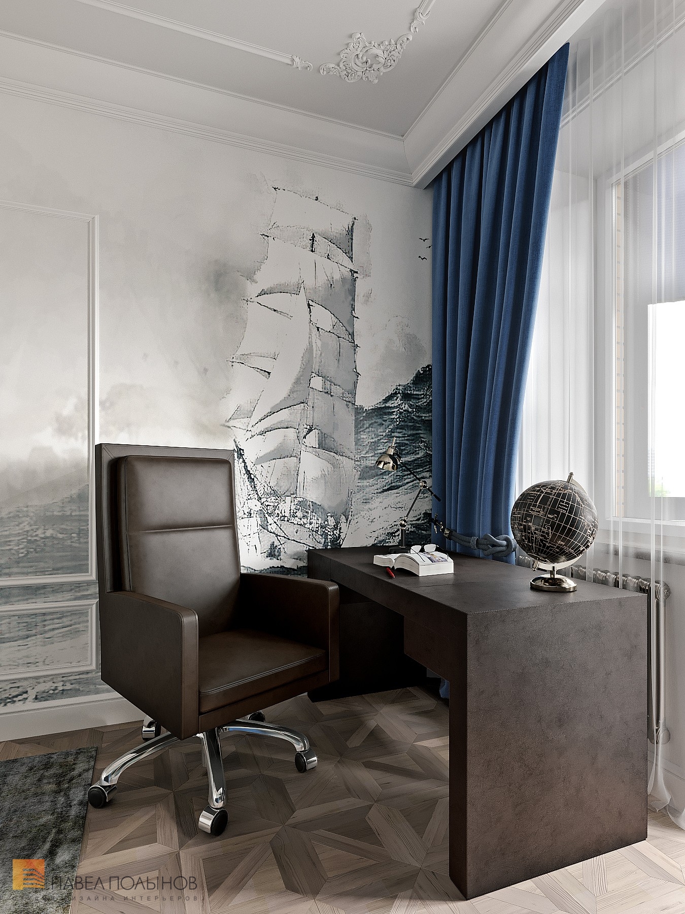 Фото дизайн кабинета из проекта «Интерьер квартиры в современной классике, 122 кв.м.»