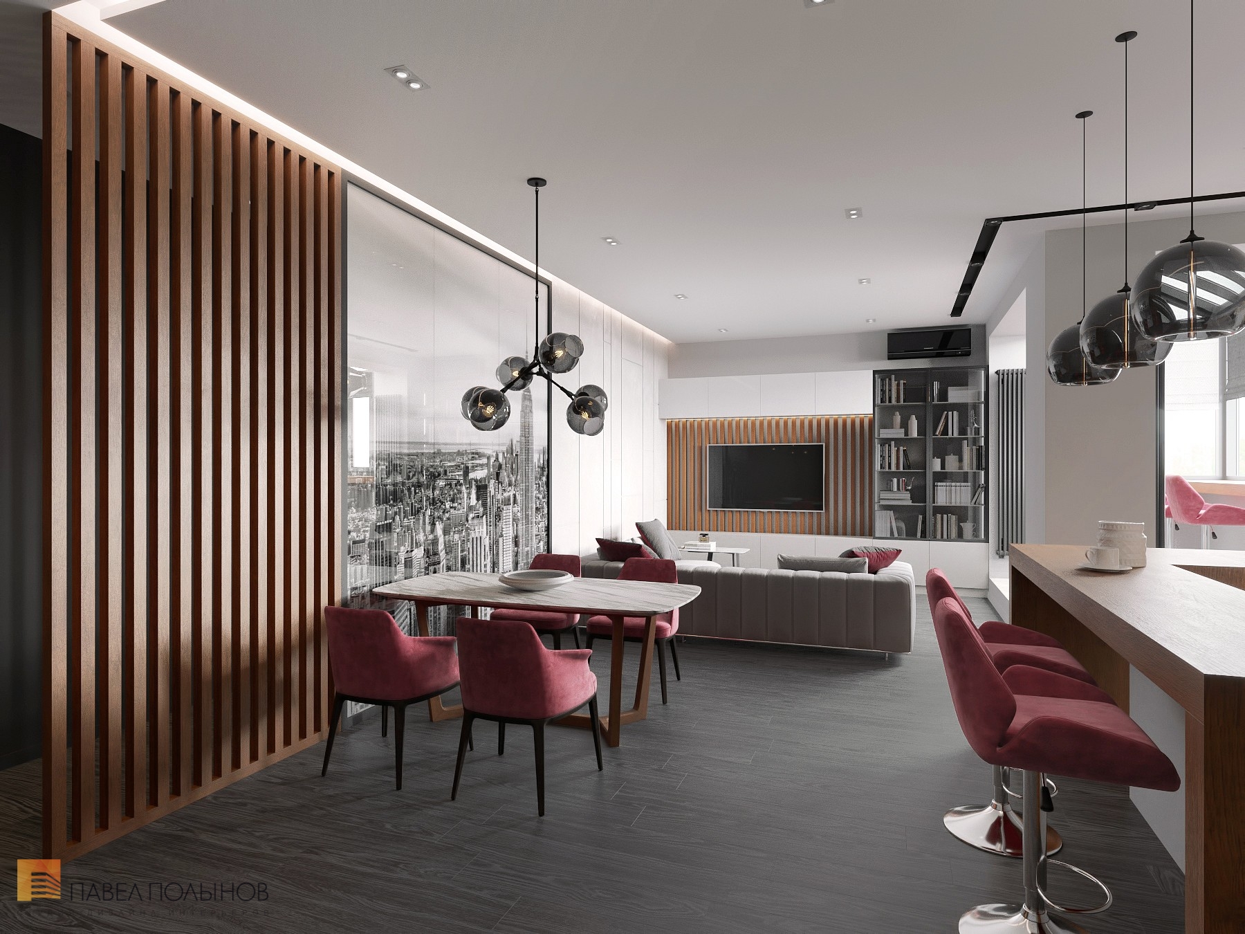 Фото дизайн гостиной из проекта «Интерьер квартиры в ЖК Duderhof Club, современный стиль, 136 кв.м.»