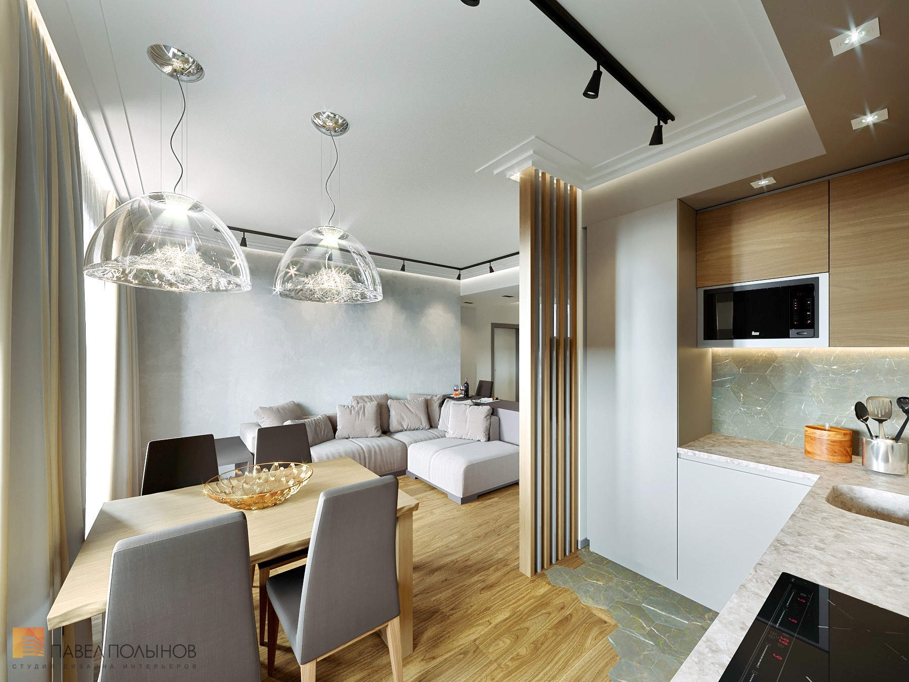 Фото кухня из проекта «Интерьер квартиры с современном стиле с элементами скандинавского, ЖК «Skandi Klubb», 77 кв.м.»
