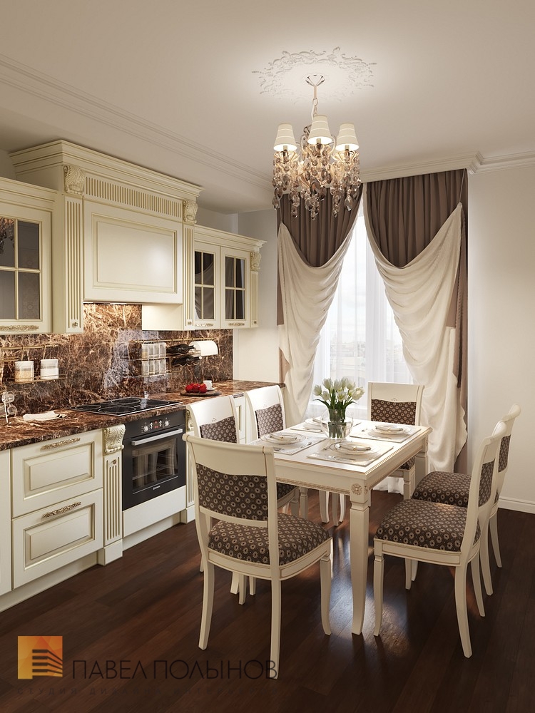 Фото кухня в классическом стиле из проекта «Интерьер четырехкомнатной квартиры в классическом стиле, ЖК «Дом-Мегалит на Неве», 117 кв.м.»