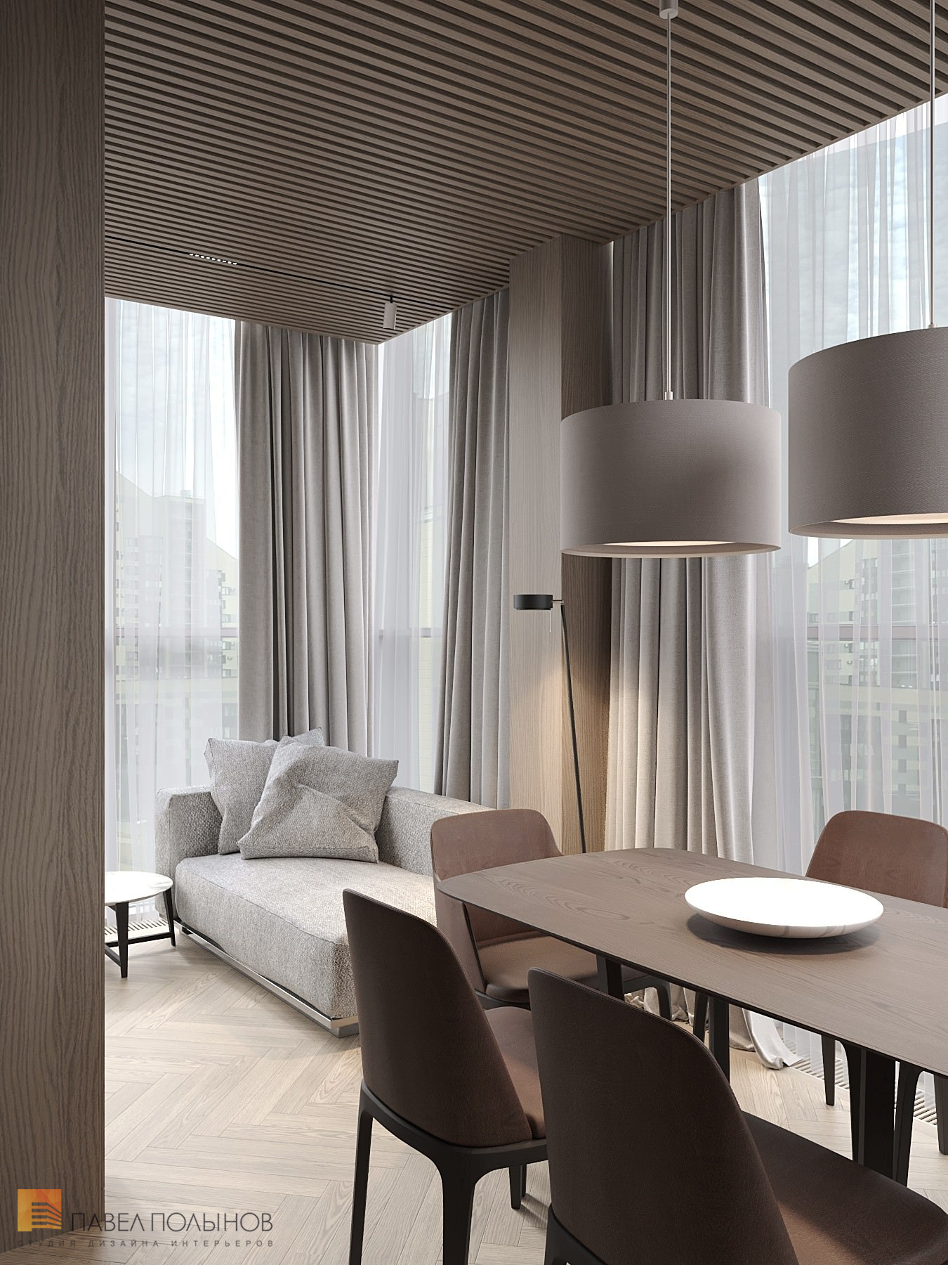 Фото дизайн столовой из проекта «Просторная квартира в современном стиле, ЖК «Duderhof Club», 146 кв.м.»