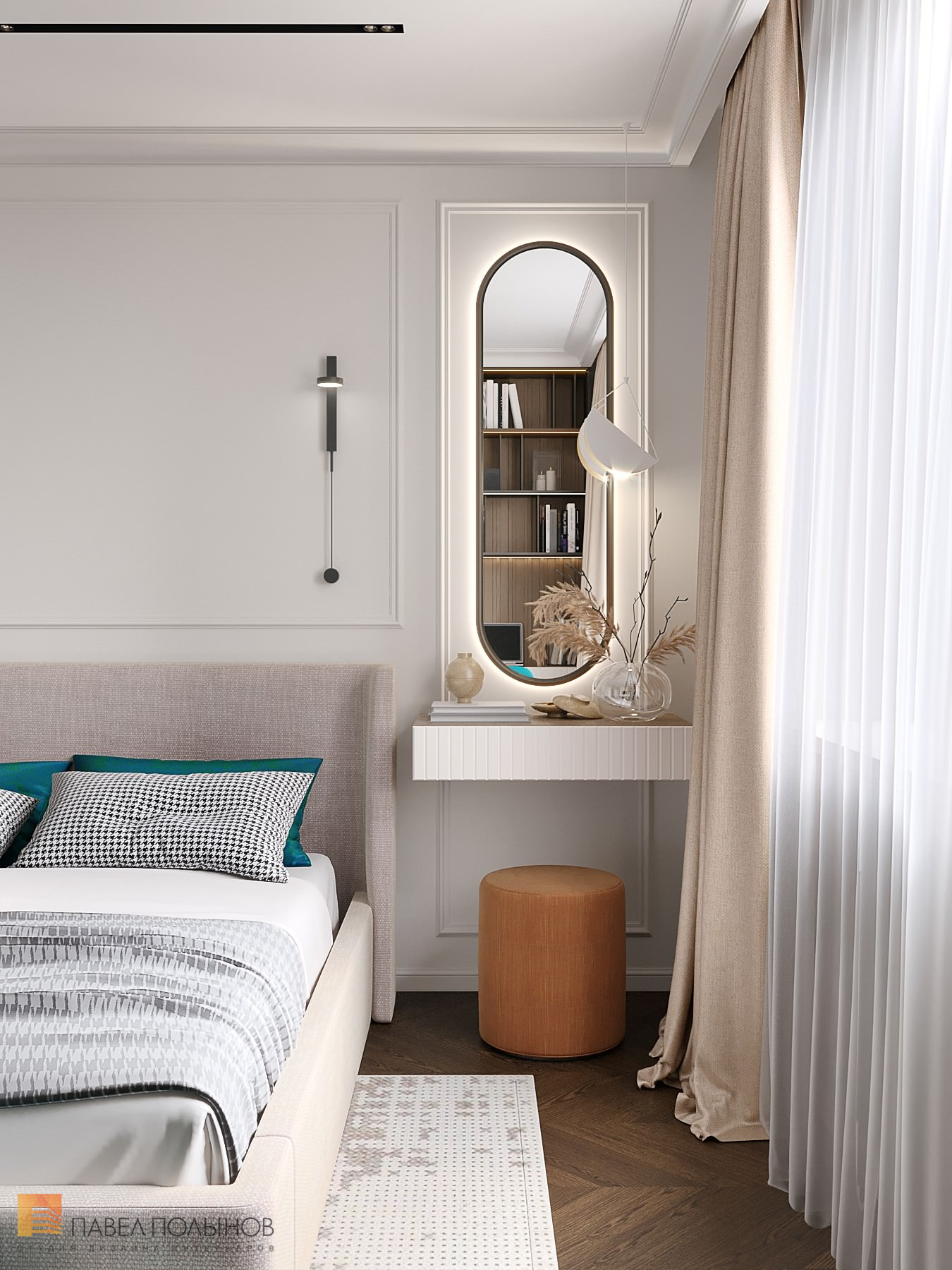 Фото дизайн спальни из проекта «Квартира в ЖК «Золотое Сечение», современная классика»
